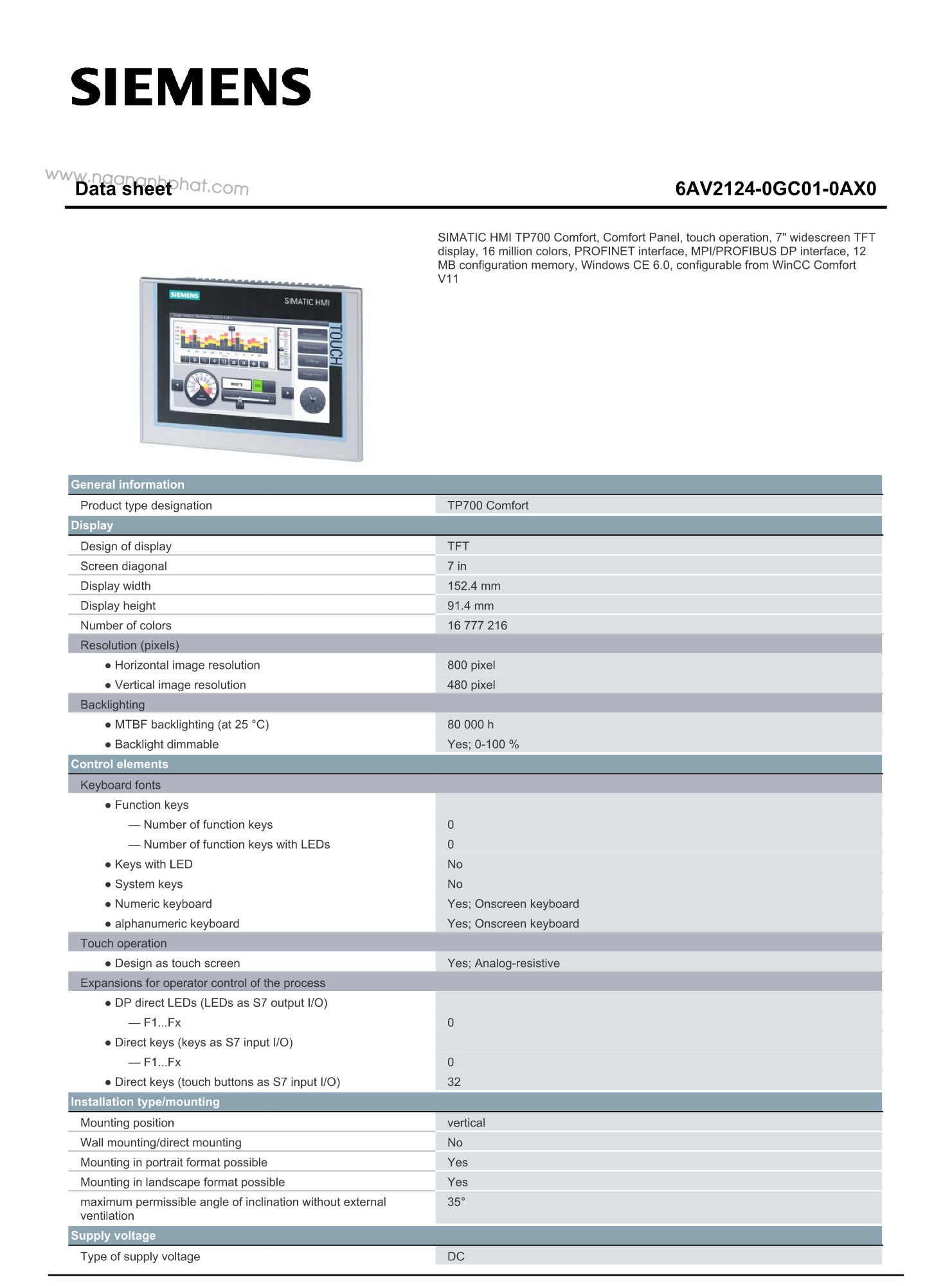 HMI Siemens TP700 6AV2124-0GC01-0AX0