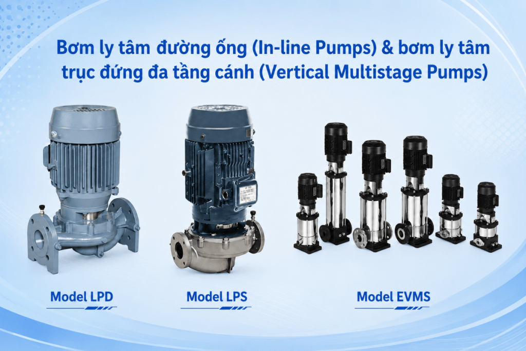 Bơm ly tâm đường ống và bơm trục đứng đa tầng cánh EBARA