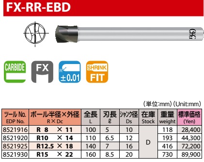 OSG LARGE RADIUS 2-FLUTE BALL END MILL