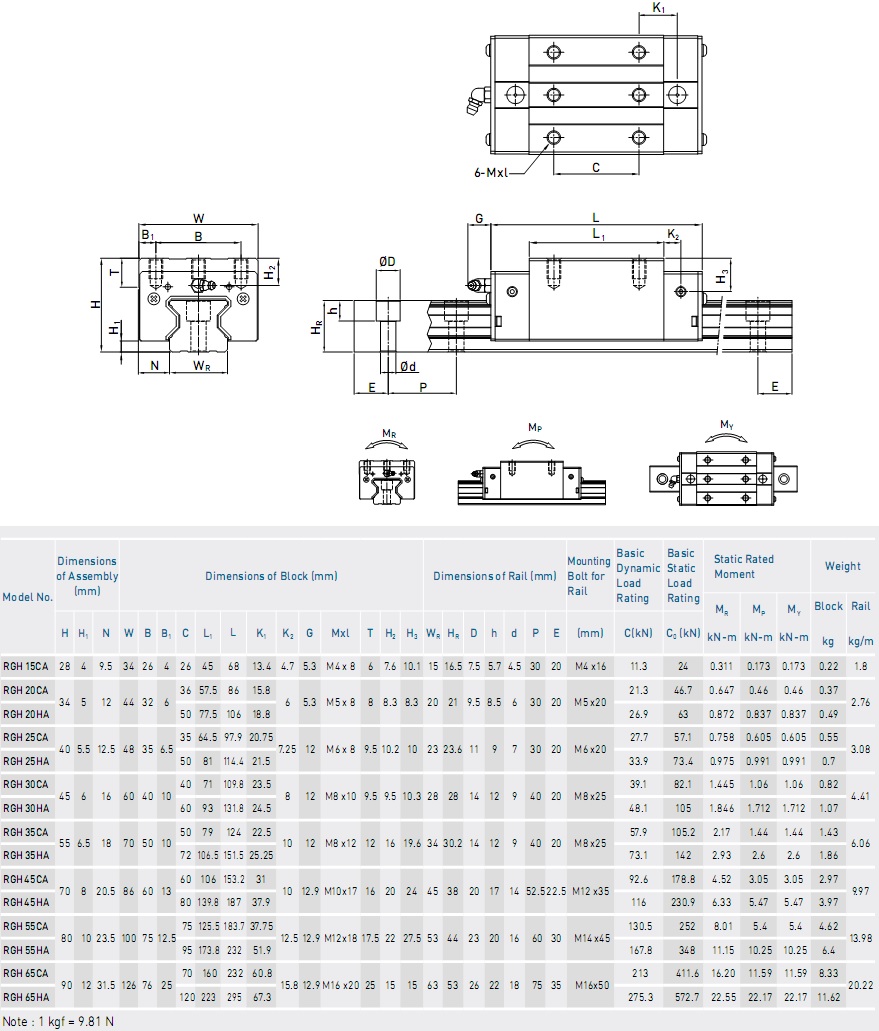 CON TRƯỢT VUÔNG TUYẾN TÍNH RG SERIES
