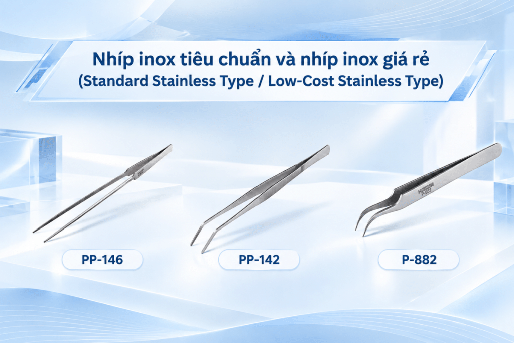 Nhíp inox tiêu chuẩn và nhíp inox giá rẻ Hozan
